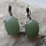 Женские винтажные серьги с натуральным jade нефрит - камень  долголетия